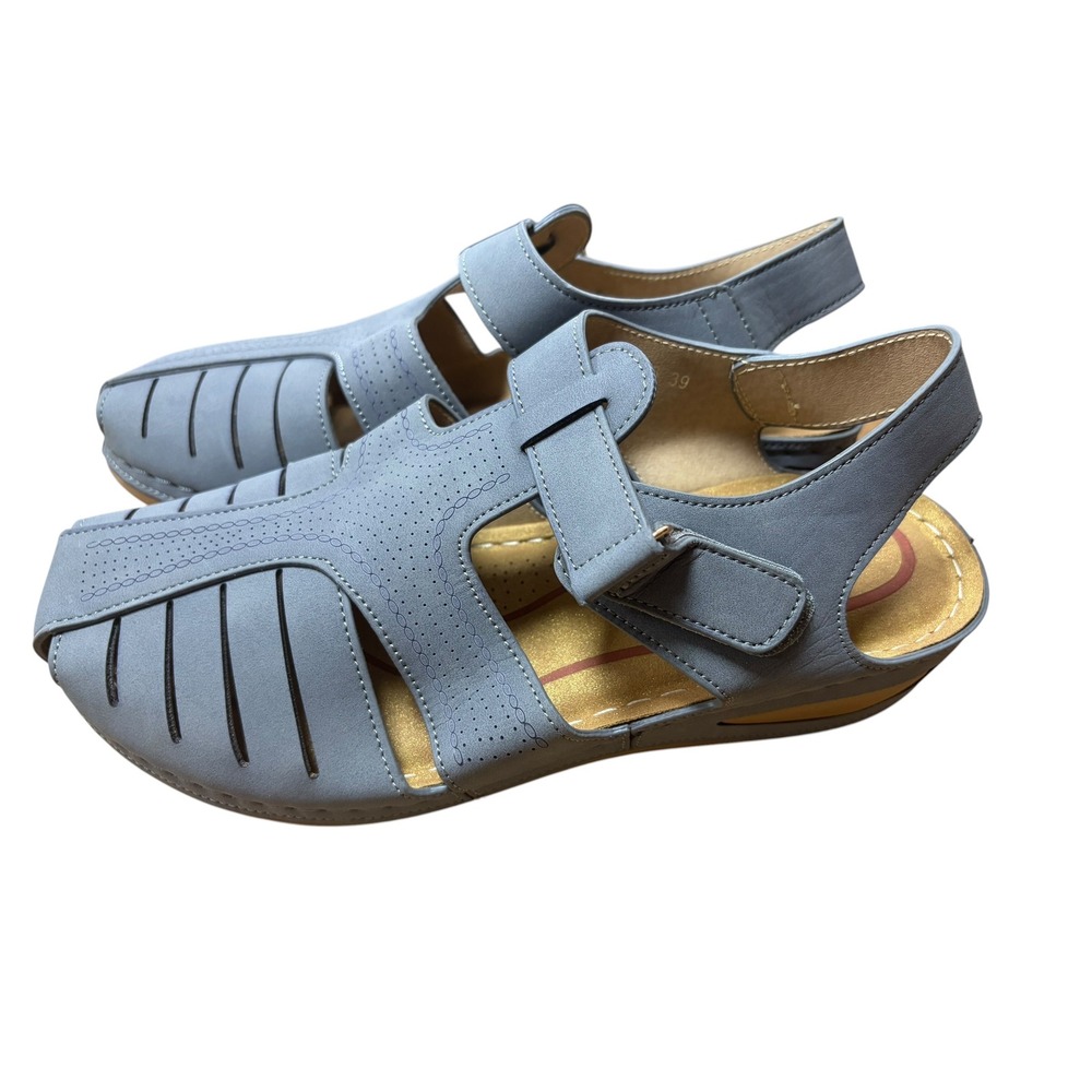 Shibever Blue Comfort Sandals Womens 39 Orthopedic Closed Toe Wedge Fisherman - Picture 3 of 5
